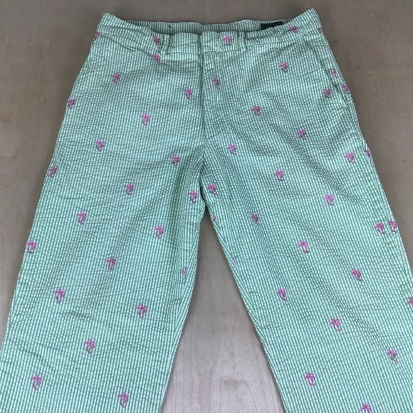 Lilly Pullitzer Mens Phipps Pants Seersucker Palm Trees Pink Green Sz 34 Preppy - Picture 2 of 8